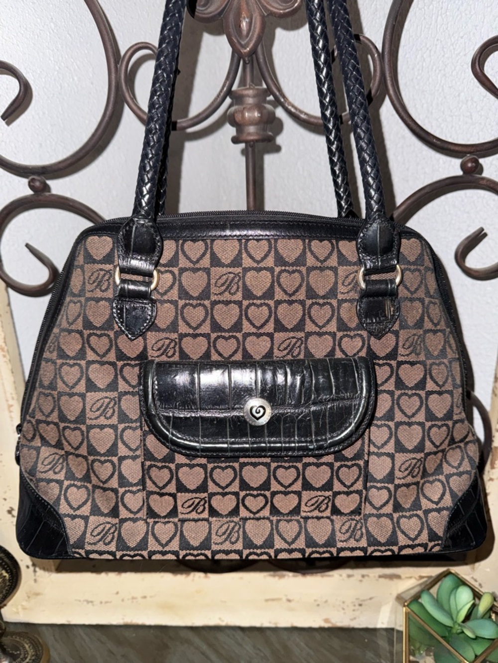 Brighton Black & Brown Heart Monogram Shoulder‎ Bag